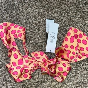 PatBO Pink Polka Dot Bossa Flutter Sleeve Bikini Top